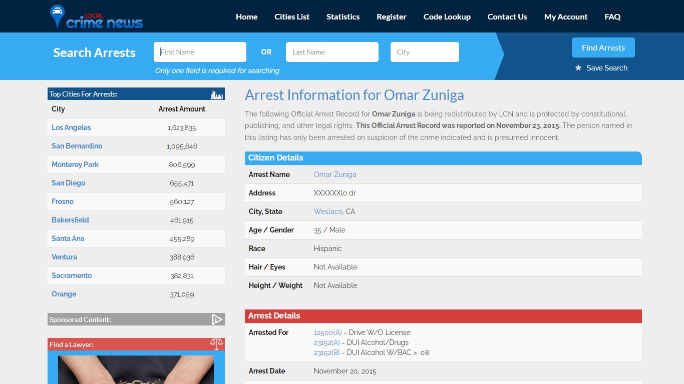 Omar Zuniga Arrest Record Details | Local Crime News in ...